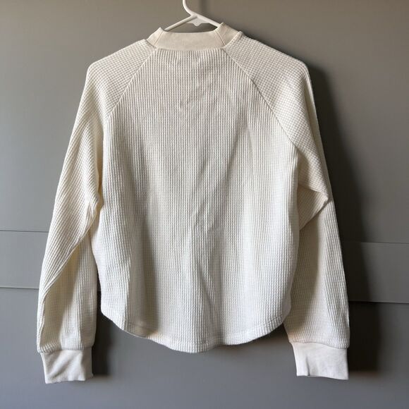 Madewell Mockneck Waffle Sweatshirt Tee Women Small Beige Long Sleeve NEW - Picture 2 of 15
